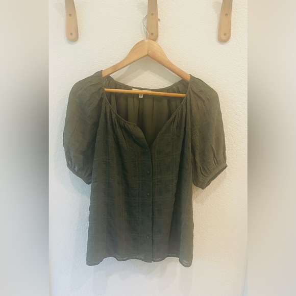 Les Serein Olive Short Sleeve Blouson Textured Blouse Size XS - Picture 4 of 5